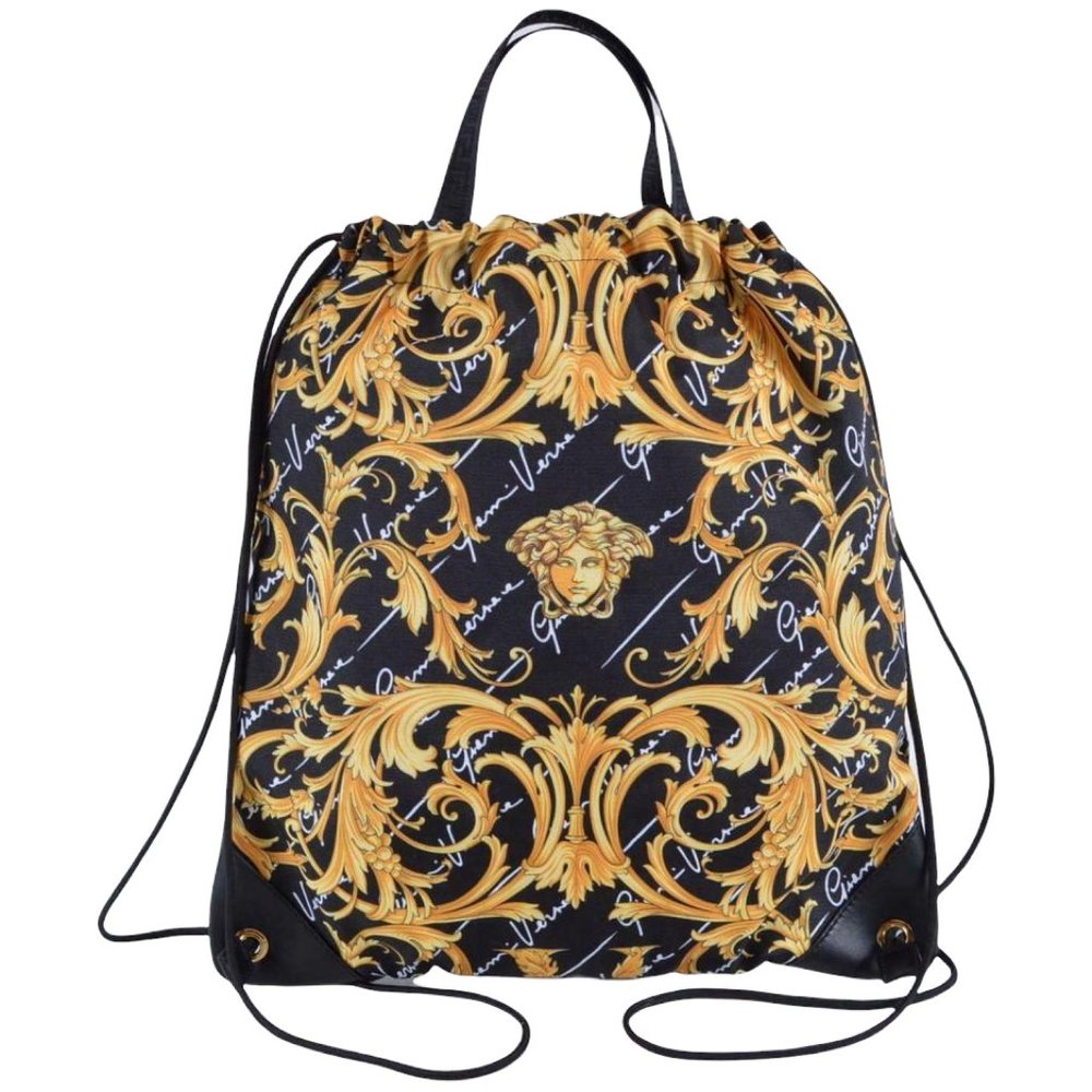 NEW Versace Black Baroque Medusa Head Drawstring Nylon Backpack Rucksack Bag